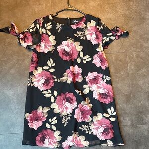 Lulu's Black Dress with Pink Floral Accents
